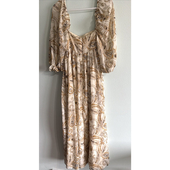 Storia Floral Print Puff Sleeve Babydoll Maxi Dress yellow cream Size Small - Picture 6 of 7